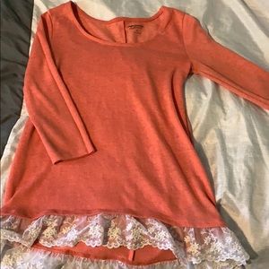 Coral Top w/ Lace Detail.